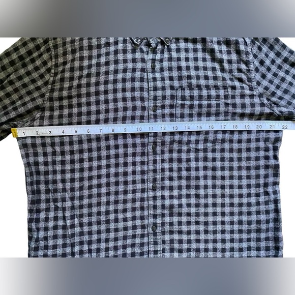 Denim & Flower Button Up Shirt Mens Sz L Slim Fit Gray Black Plaid Long Sleeve - Picture 6 of 8